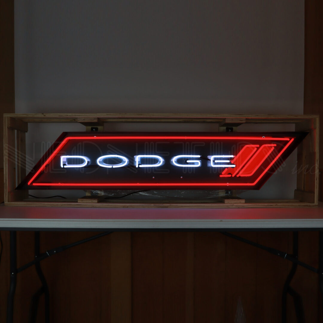 5 FOOT DODGE NEON SIGN IN SHAPED STEEL CAN - 9DODGE