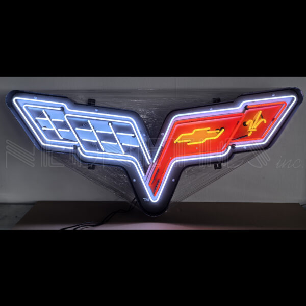CORVETTE C6 FLAGS NEON SIGN IN SHAPED STEEL CAN - 9C6COR
